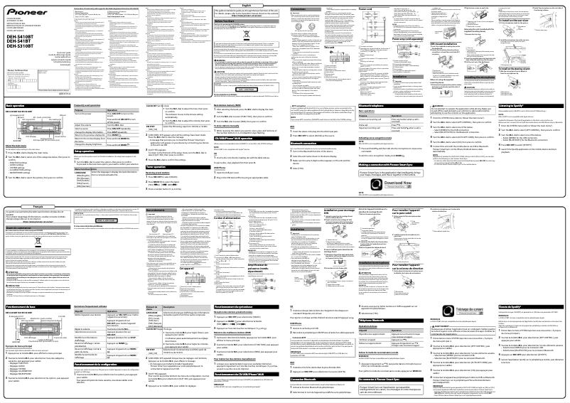 Page 1 of the manual Quick Start Guide Pioneer DEH-S410BT
