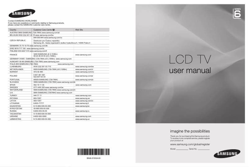 First page image of the manual for LE19A650A1
