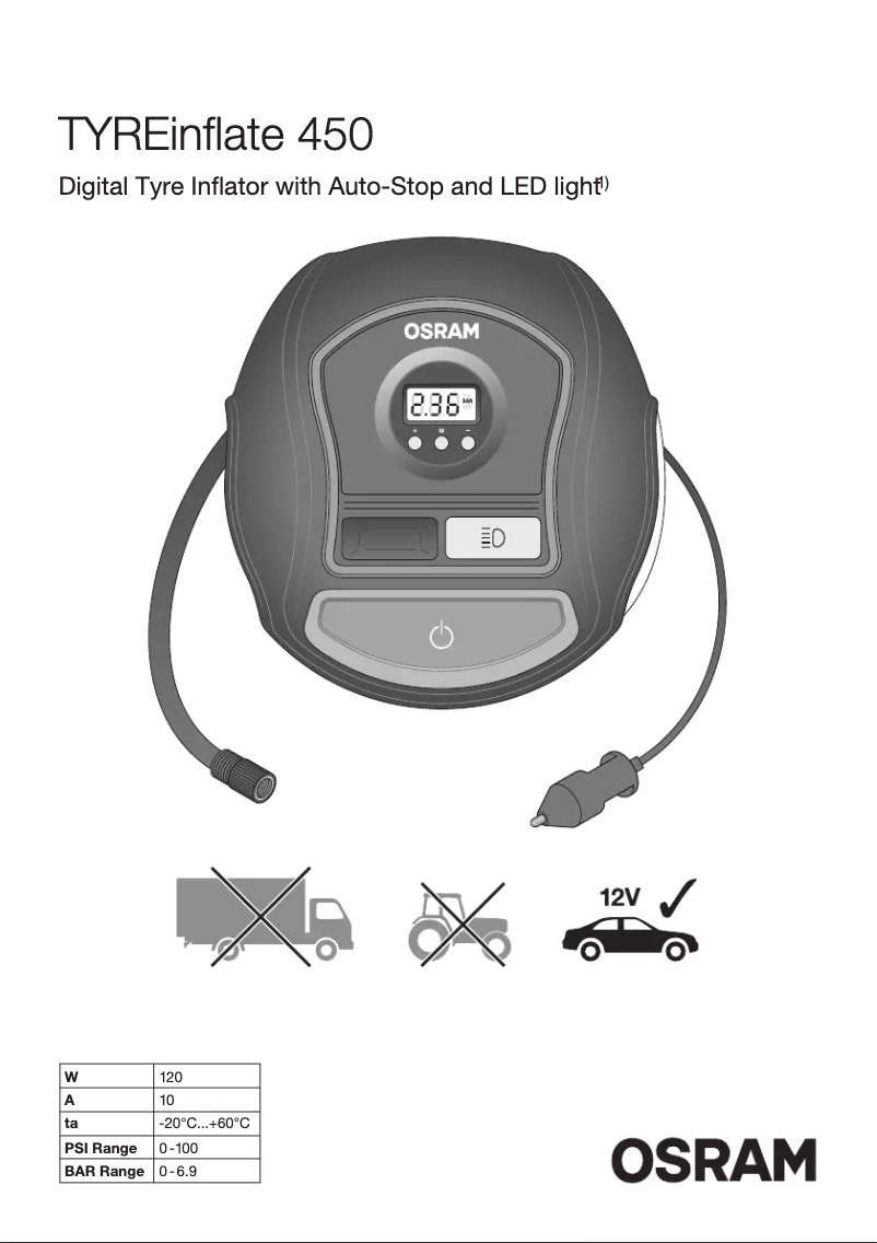 First page image of the manual for TYREinflate 450