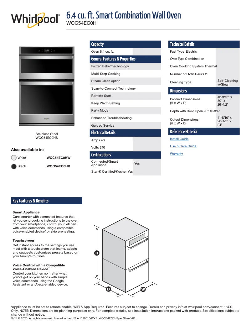 Page 1 of the manual Technical Sheet Whirlpool WOC54EC0HB