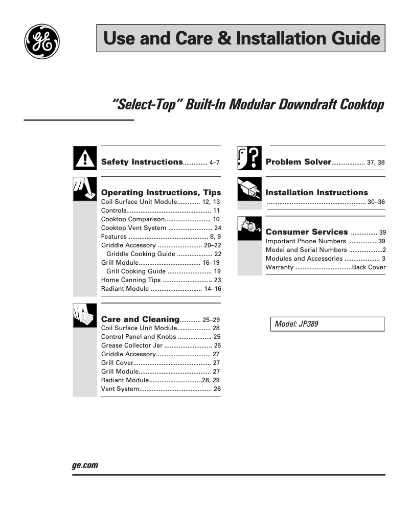 First page image of the manual for Select-Top JP389BDBB