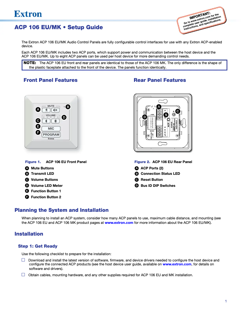 First page image of the manual for ACP 106 EU