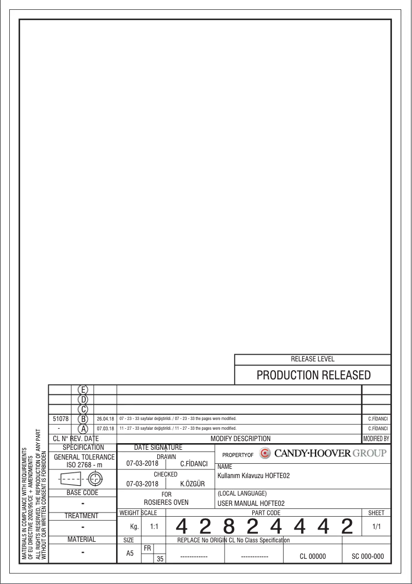 First page image of the manual for RFDC 75 FSIN