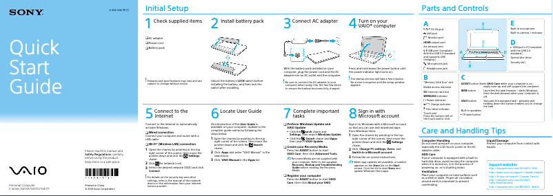 First page image of the manual for Vaio SVE1513BCXS