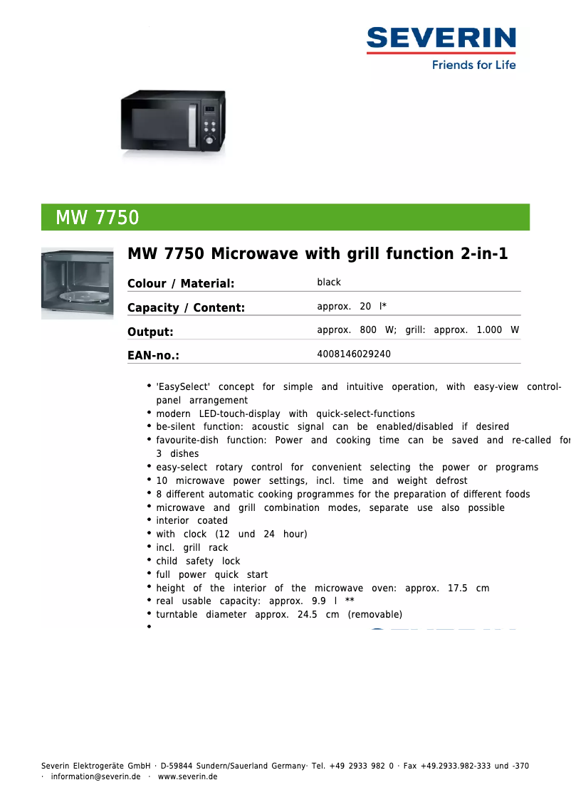 First page image of the manual for MW 7750