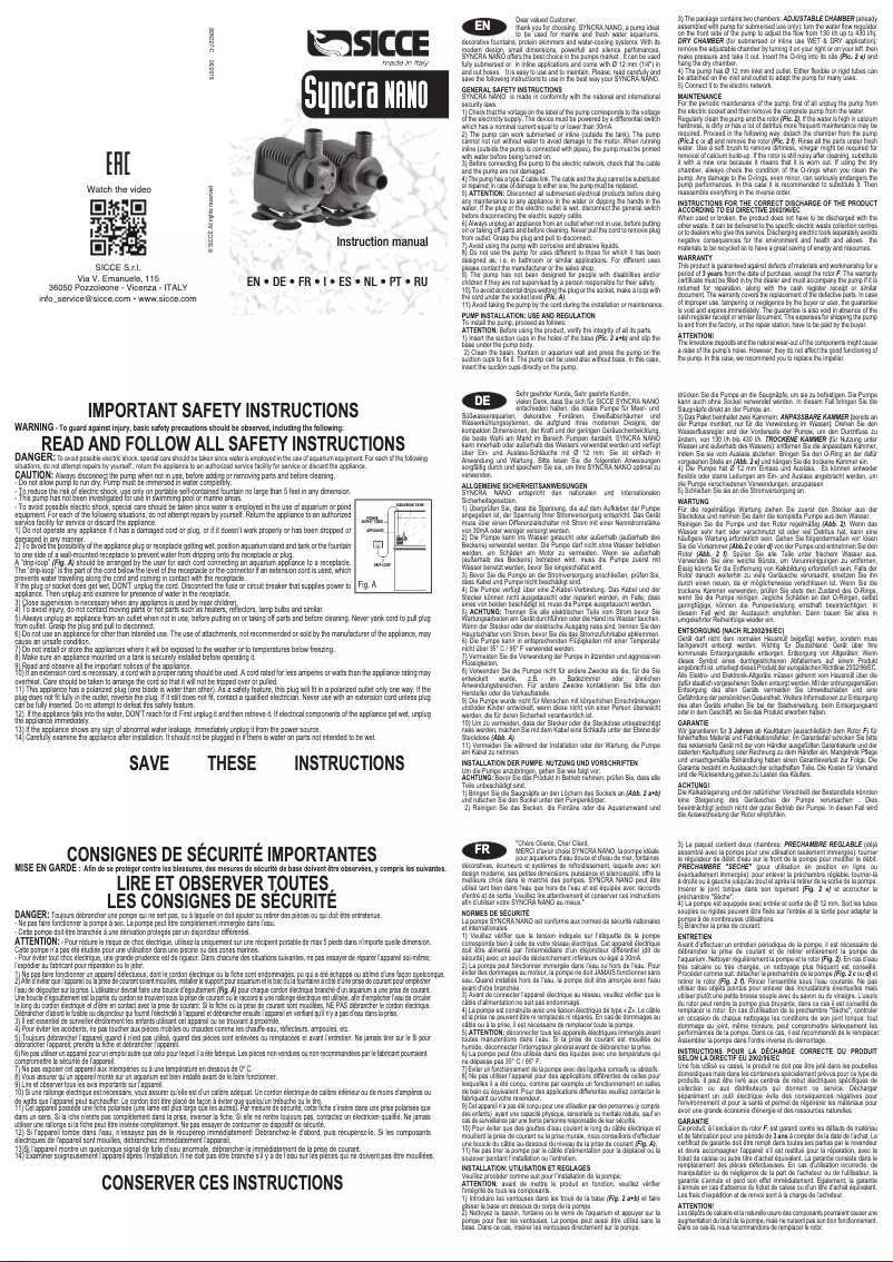 First page image of the manual for Syncra Nano