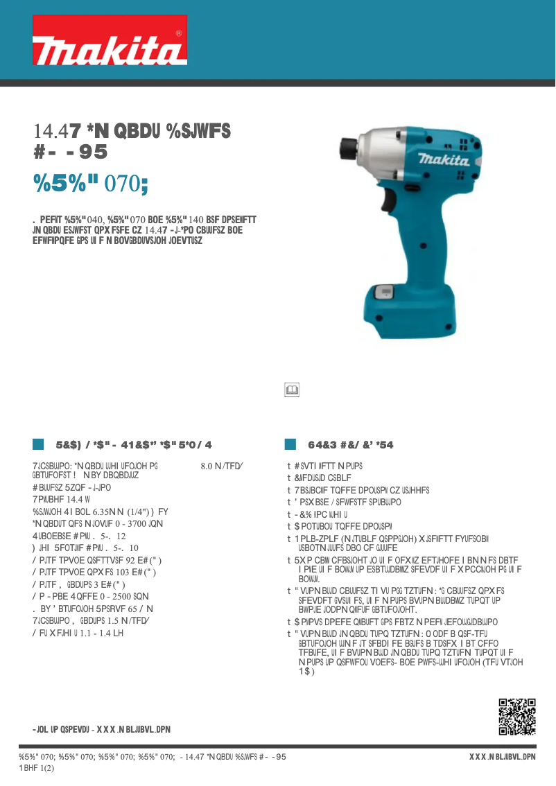 Page 1 of the manual Technical Sheet Makita DTDA070Z