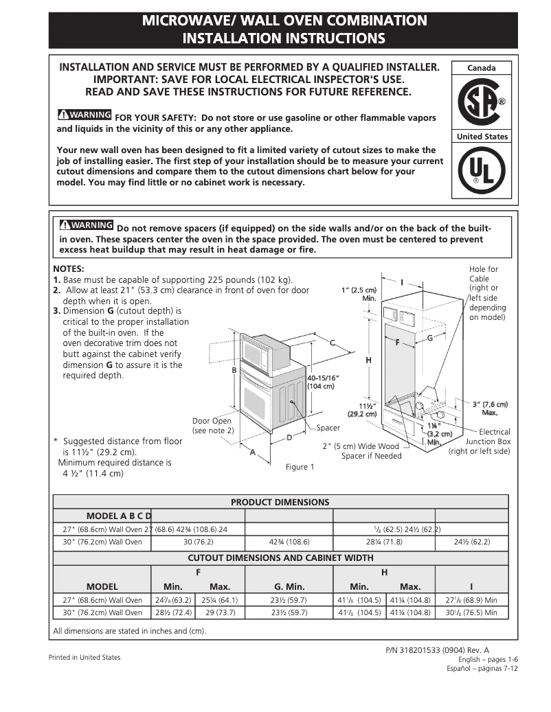 First page image of the manual for FGMC2765KW