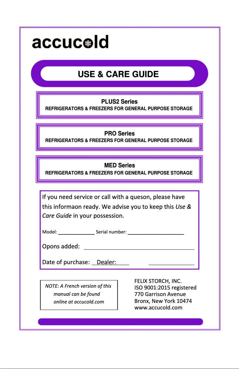 Page 1 of the manual User Manual Summit Accucold FFAR10PLUS2