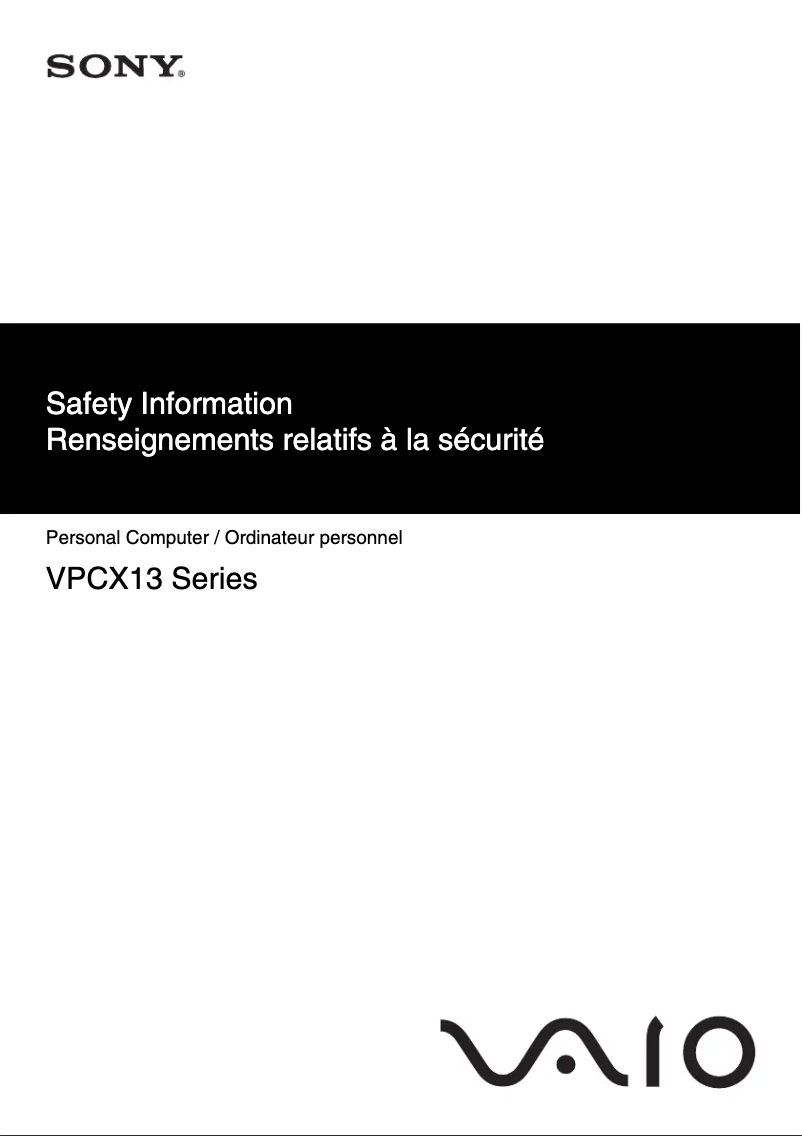 Page 1 of the manual Safety Instructions Sony Vaio VPCX135KX