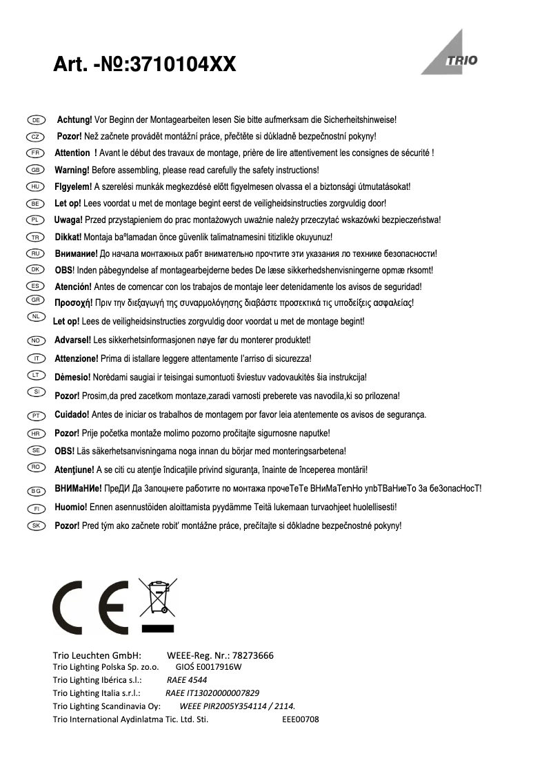 First page image of the manual for Levisto 371010407