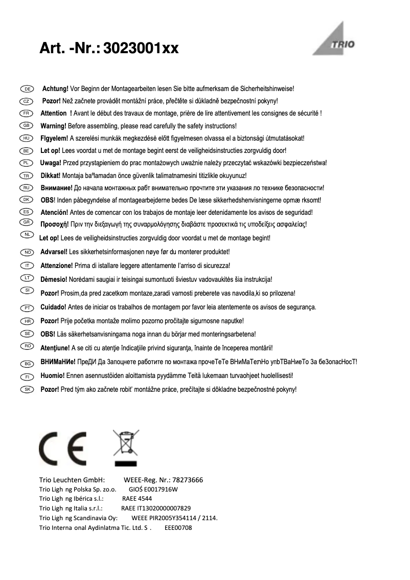 Page 1 of the manual User Manual Trio Lighting Irene