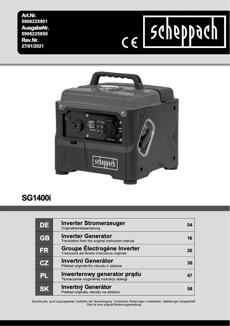 First page image of the manual for SG1400i