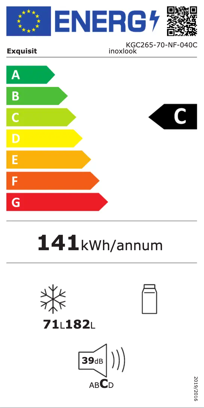 Page 1 of the manual Energy Label Exquisit KGC265-70-NF-040C