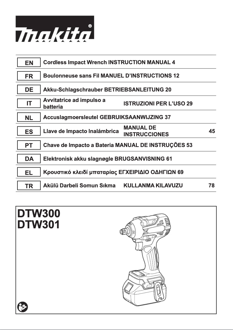 Page 1 of the manual User Manual Makita DTW302Z