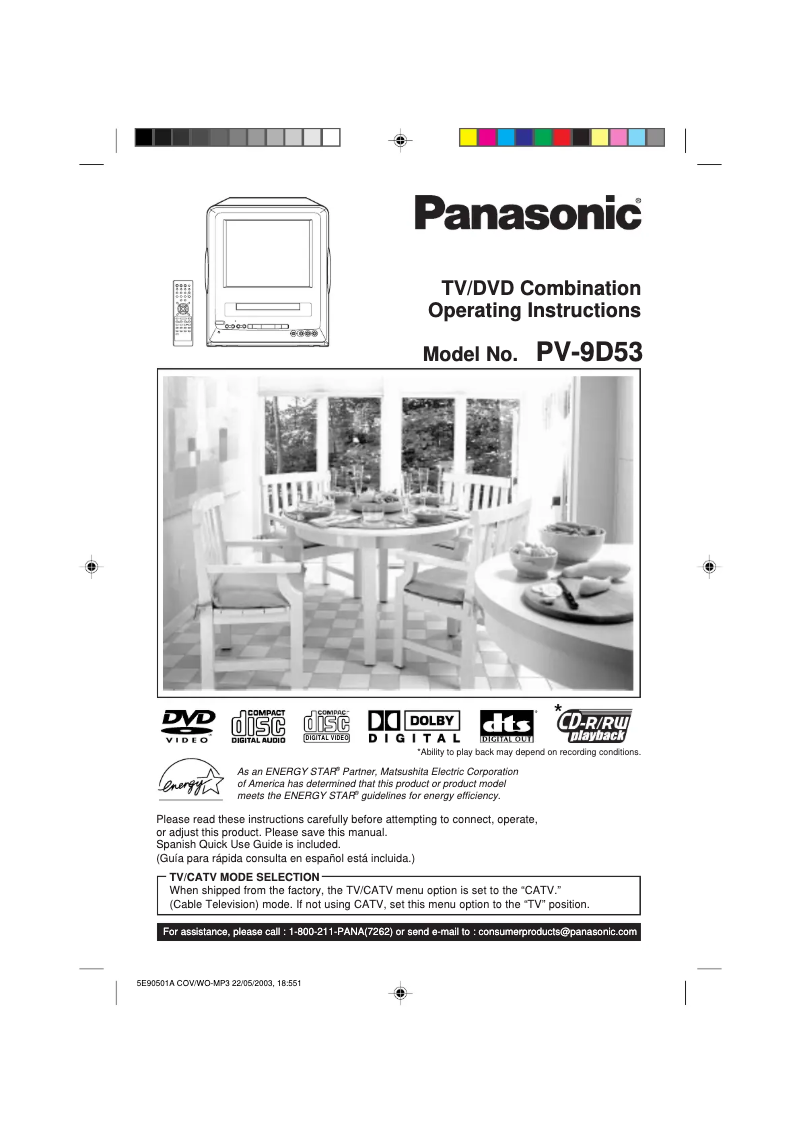 Page 1 of the manual User Manual Panasonic PV-9D53