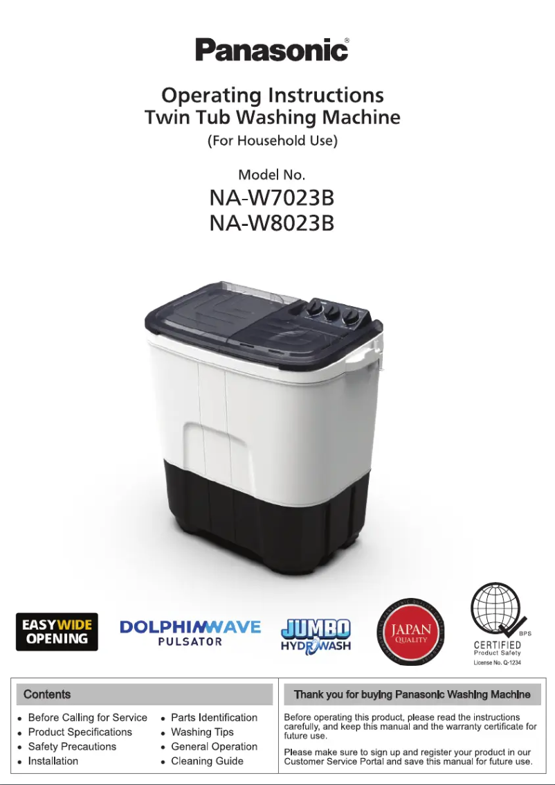 Page 1 of the manual User Manual Panasonic NA-W8023B