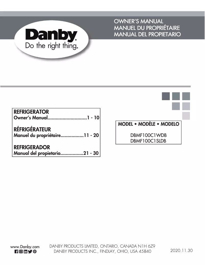 Page 1 of the manual User Manual Danby DBMF100C1WDB
