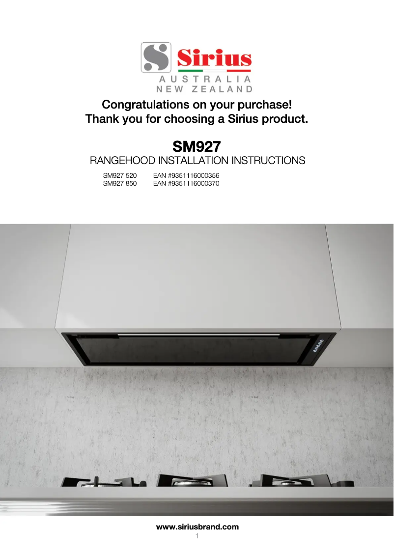 Page 1 of the manual User Manual Sirius SM927 520