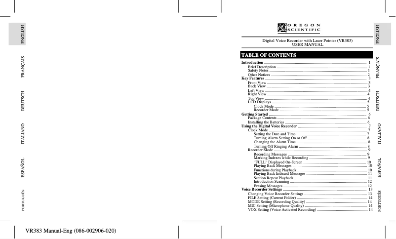 Page 1 of the manual User Manual Oregon Scientific VR383