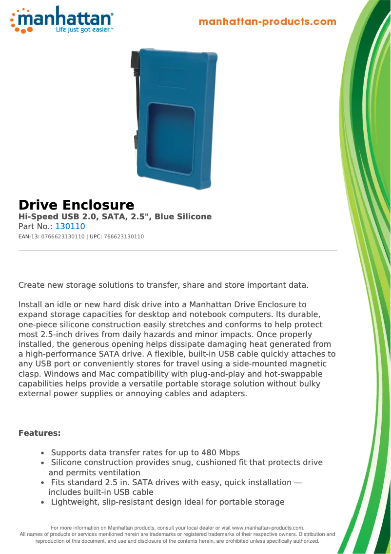 Page 1 de la notice Fiche technique Manhattan 130110