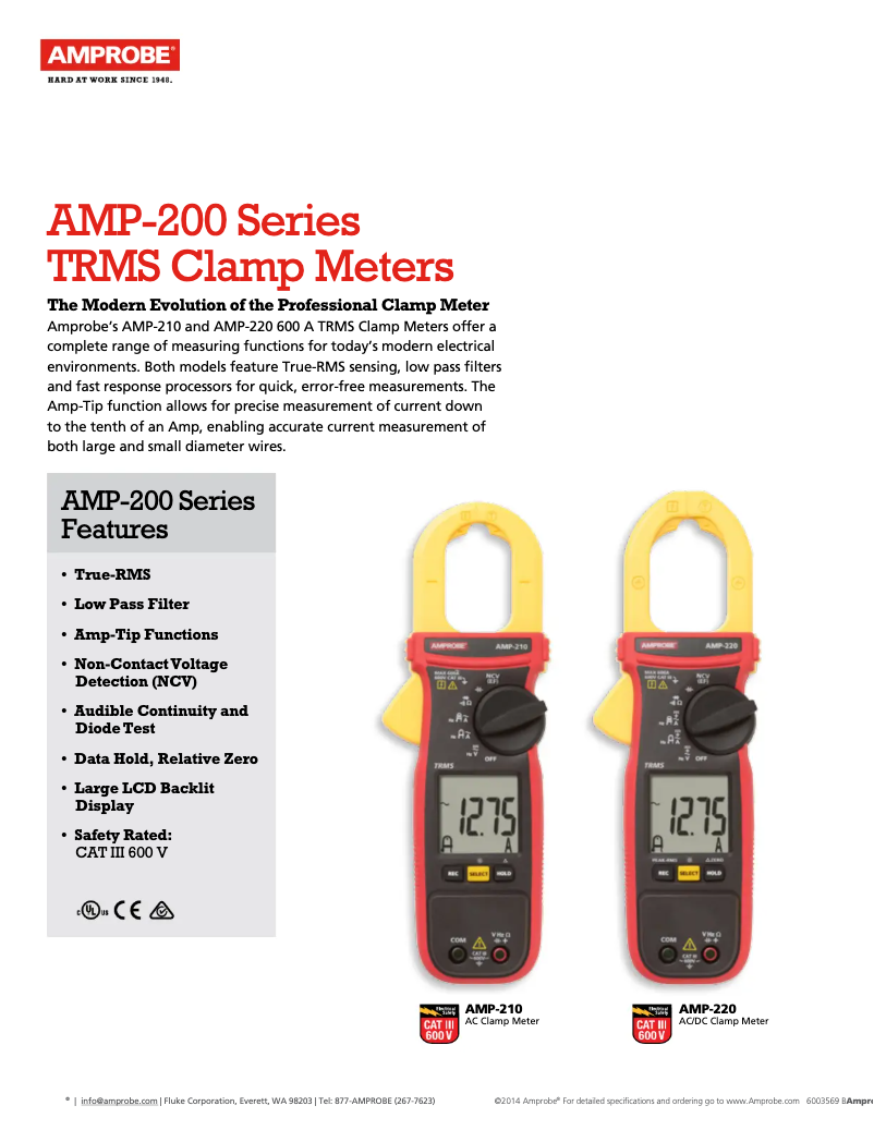 Page 1 of the manual Technical Sheet Amprobe AMP-210