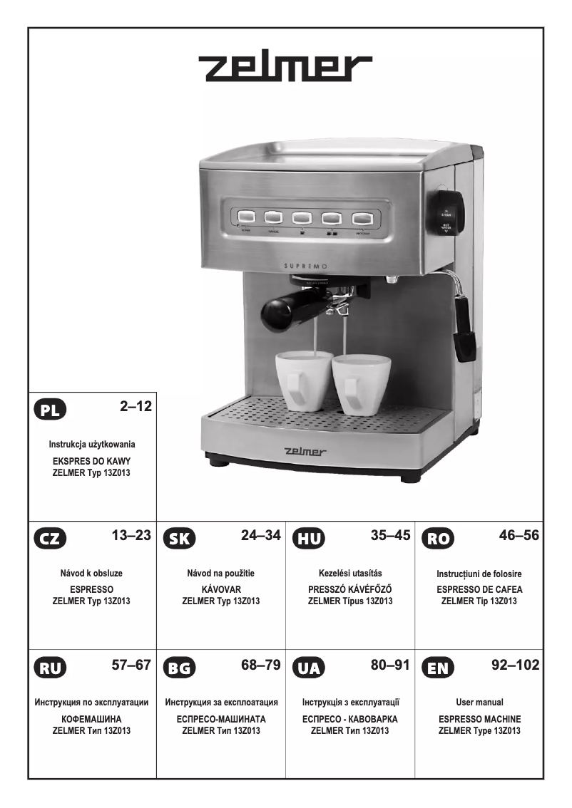 Page 1 of the manual User Manual Zelmer Supremo