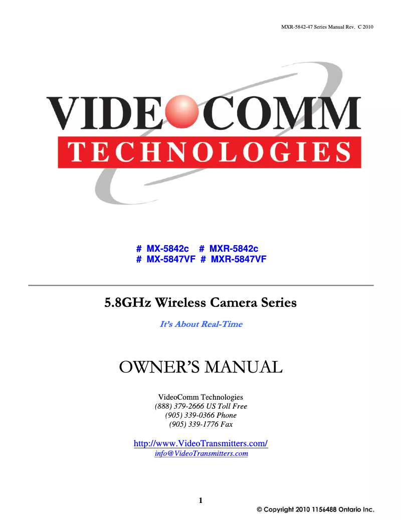 Page 1 of the manual User Manual VideoComm MX-5847VF