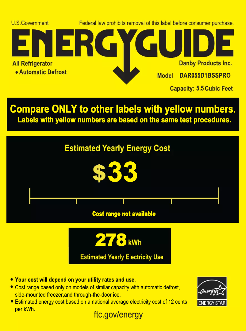 Page 1 of the manual Energy Label Danby DAR055D1BSSPRO