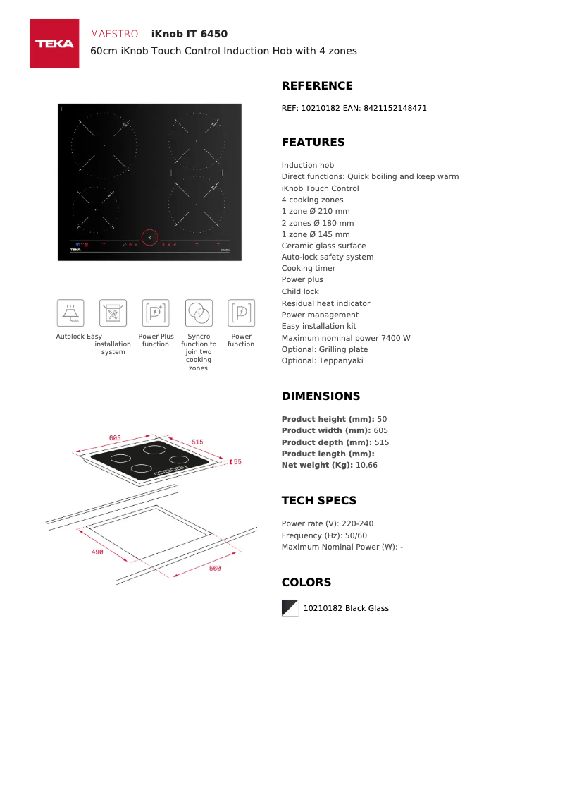 Page 1 of the manual Technical Sheet Teka IT 6450