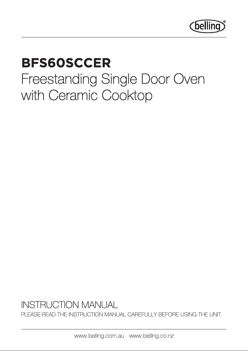 Page 1 of the manual User Manual Belling BFS60SCCER