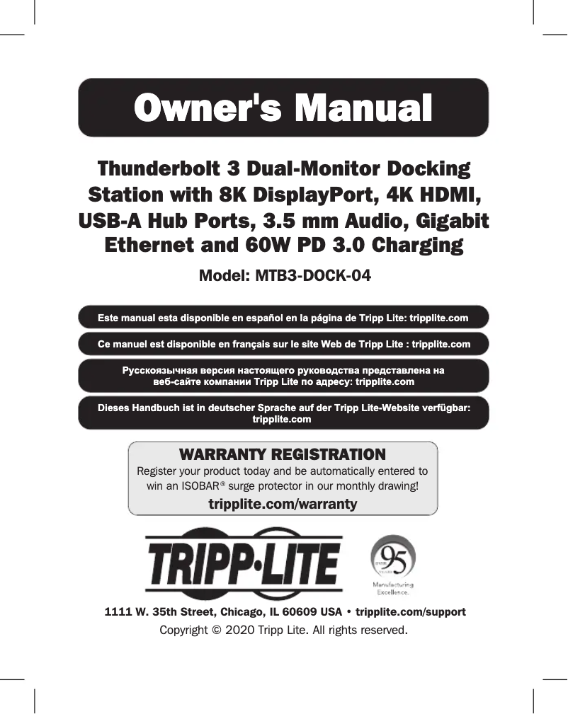 First page image of the manual for Thunderbolt MTB3-DOCK-04