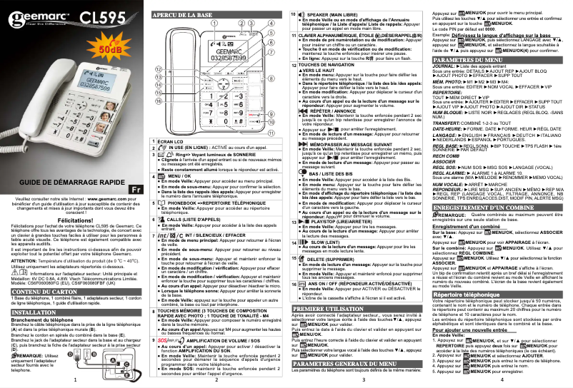 Page 1 of the manual Quick Start Guide Geemarc CL595