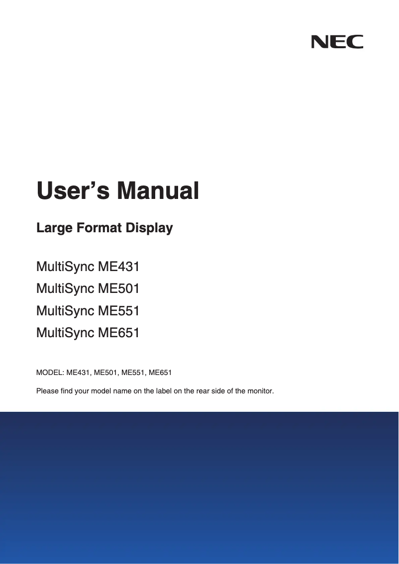 First page image of the manual for MultiSync ME431