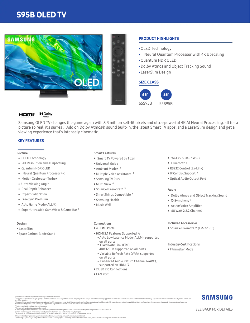 First page image of the manual for QN55S95B