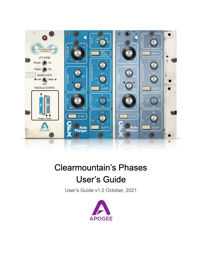 Page 1 of the manual User Manual Apogee Clearmountain’s Phases