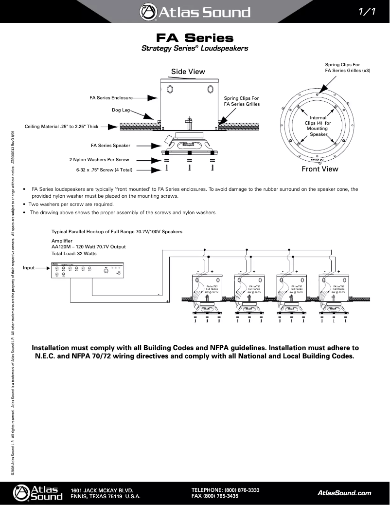 Page 1 of the manual User Manual Atlas Sound Strategy FA138T167