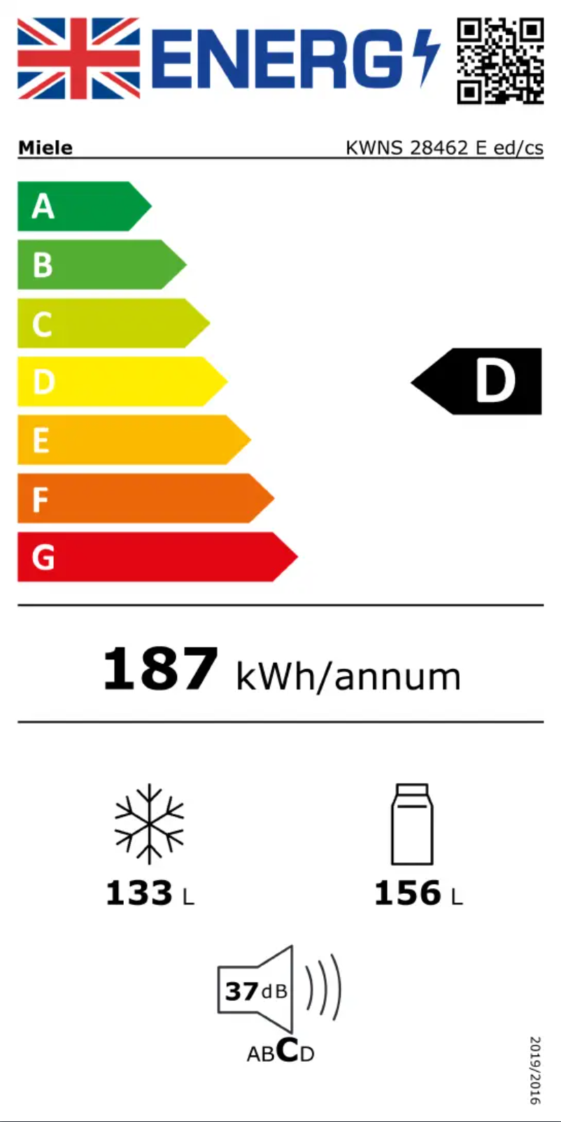 Page 1 of the manual Energy Label Miele KWNS 28462 E