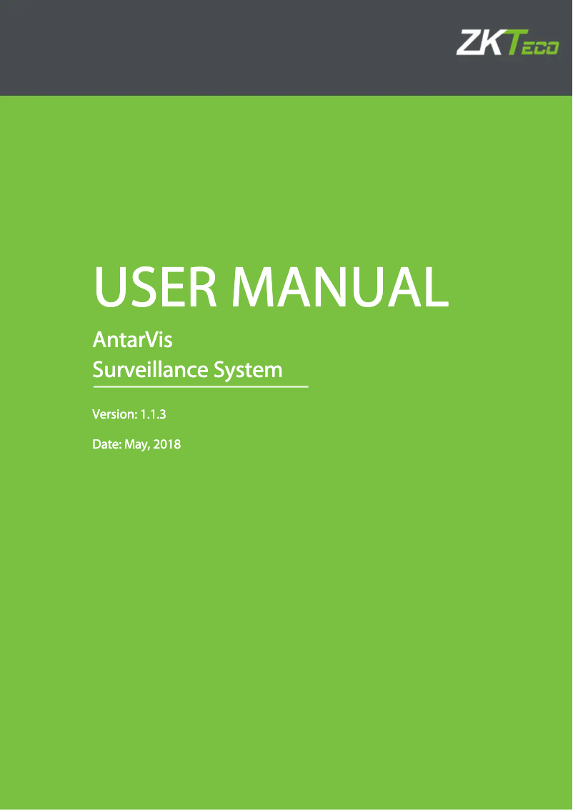 Page 1 de la notice Manuel utilisateur ZKTeco AntarVis 1.0