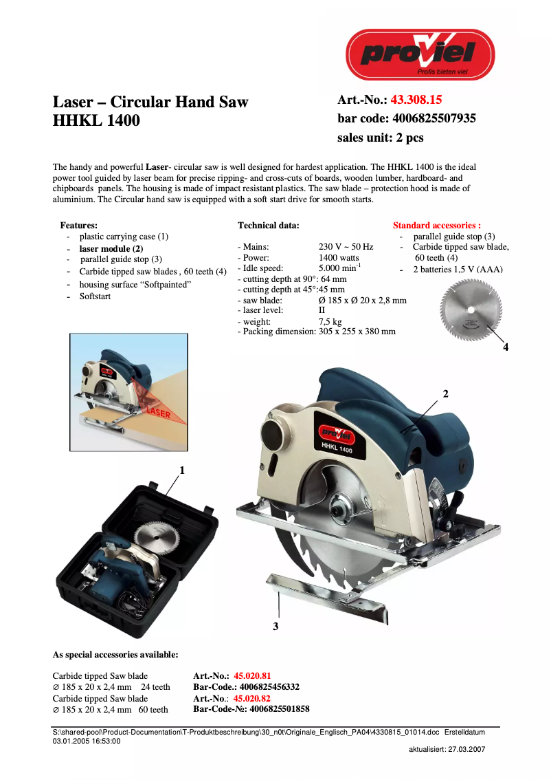 First page image of the manual for HHKL 1400