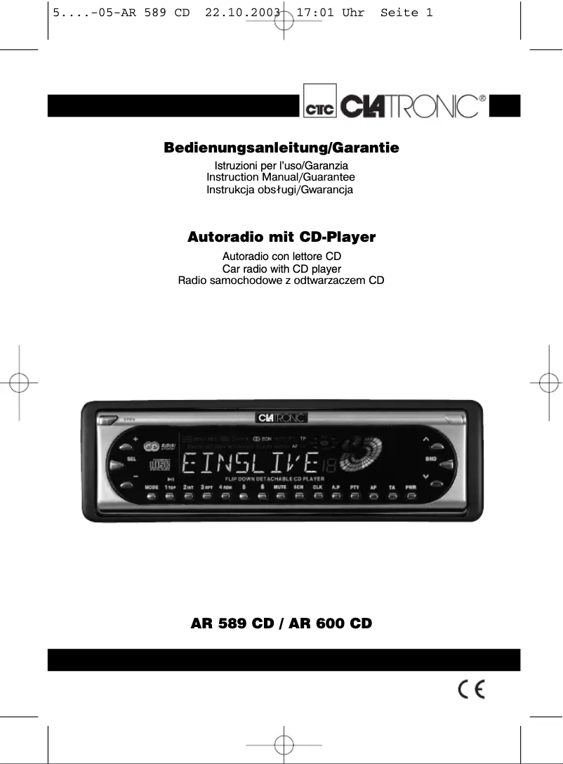 Page 1 of the manual User Manual Clatronic AR 600