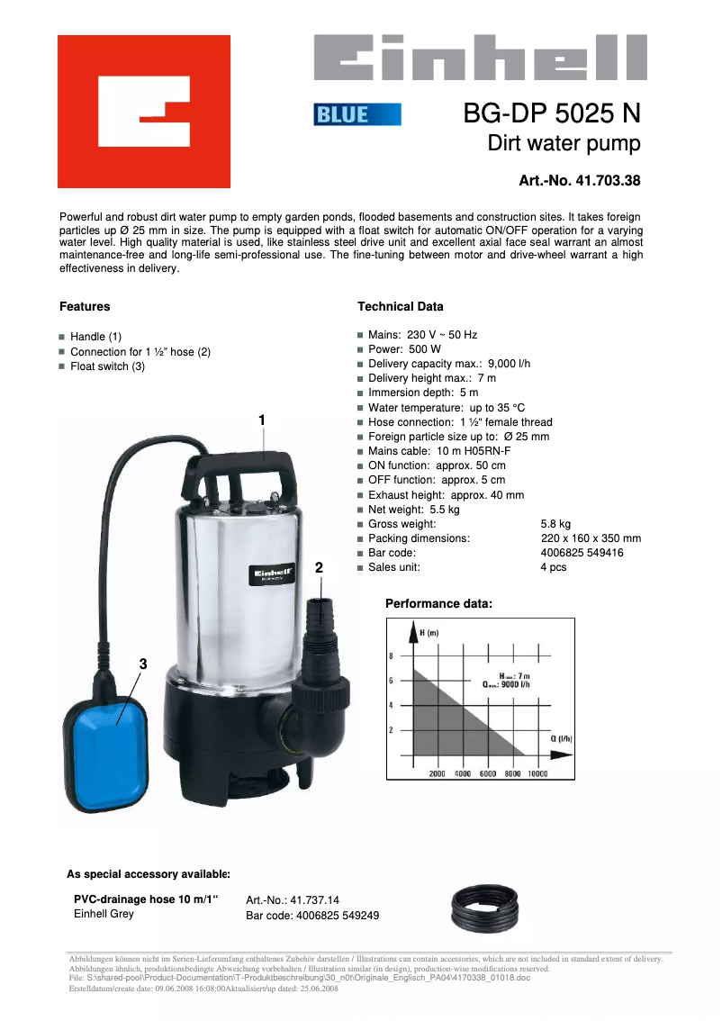 Page 1 of the manual User Manual Einhell BG-DP 5025 N