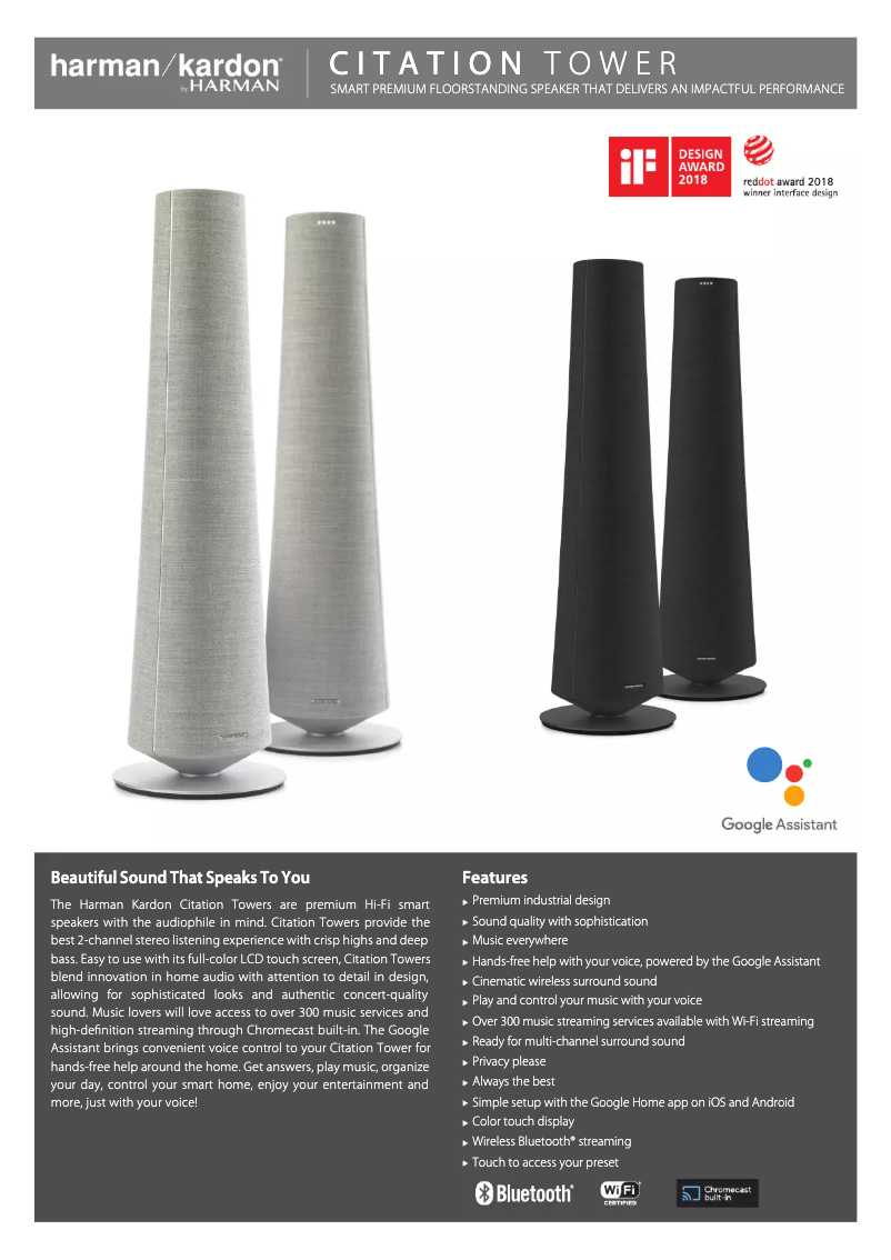 Page 1 of the manual Technical Sheet Harman Kardon Citation Tower