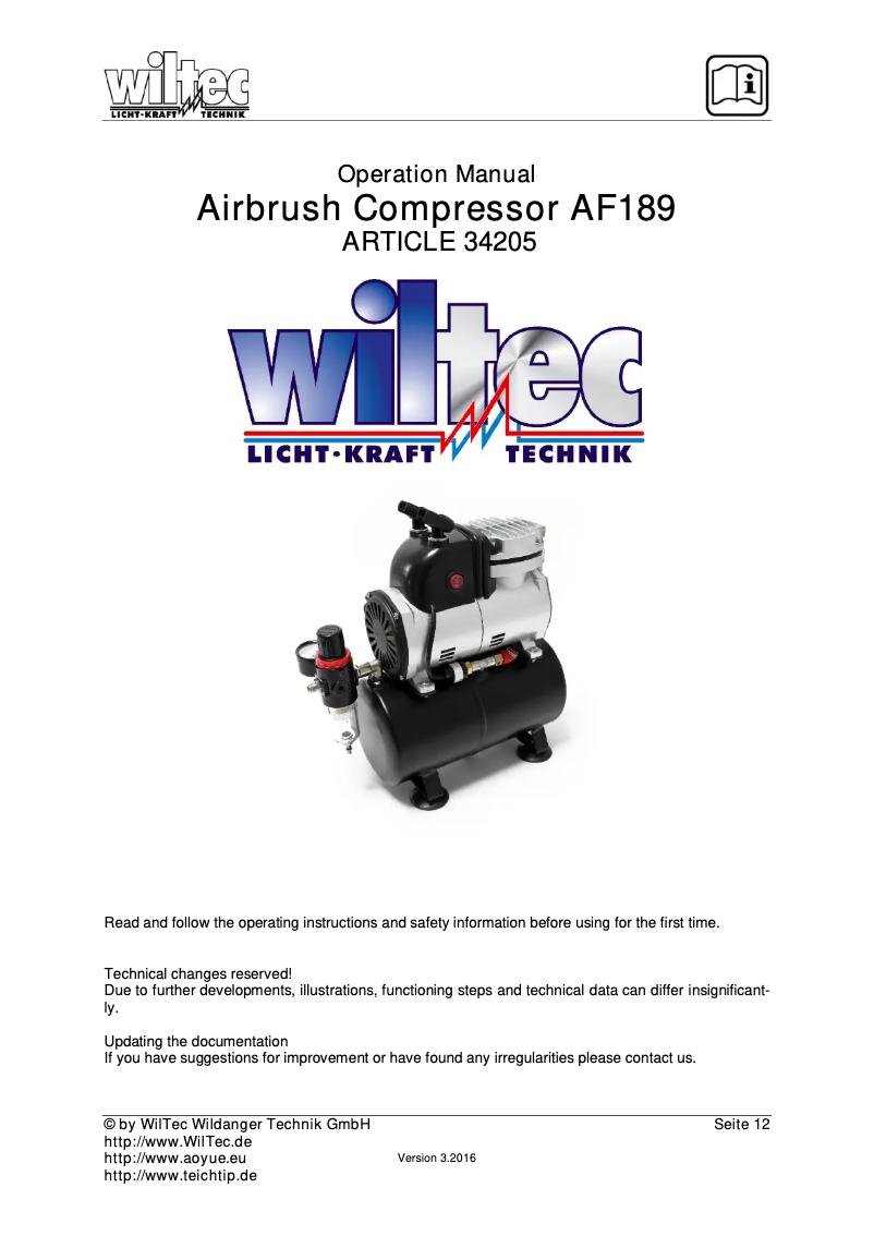 First page image of the manual for AF189