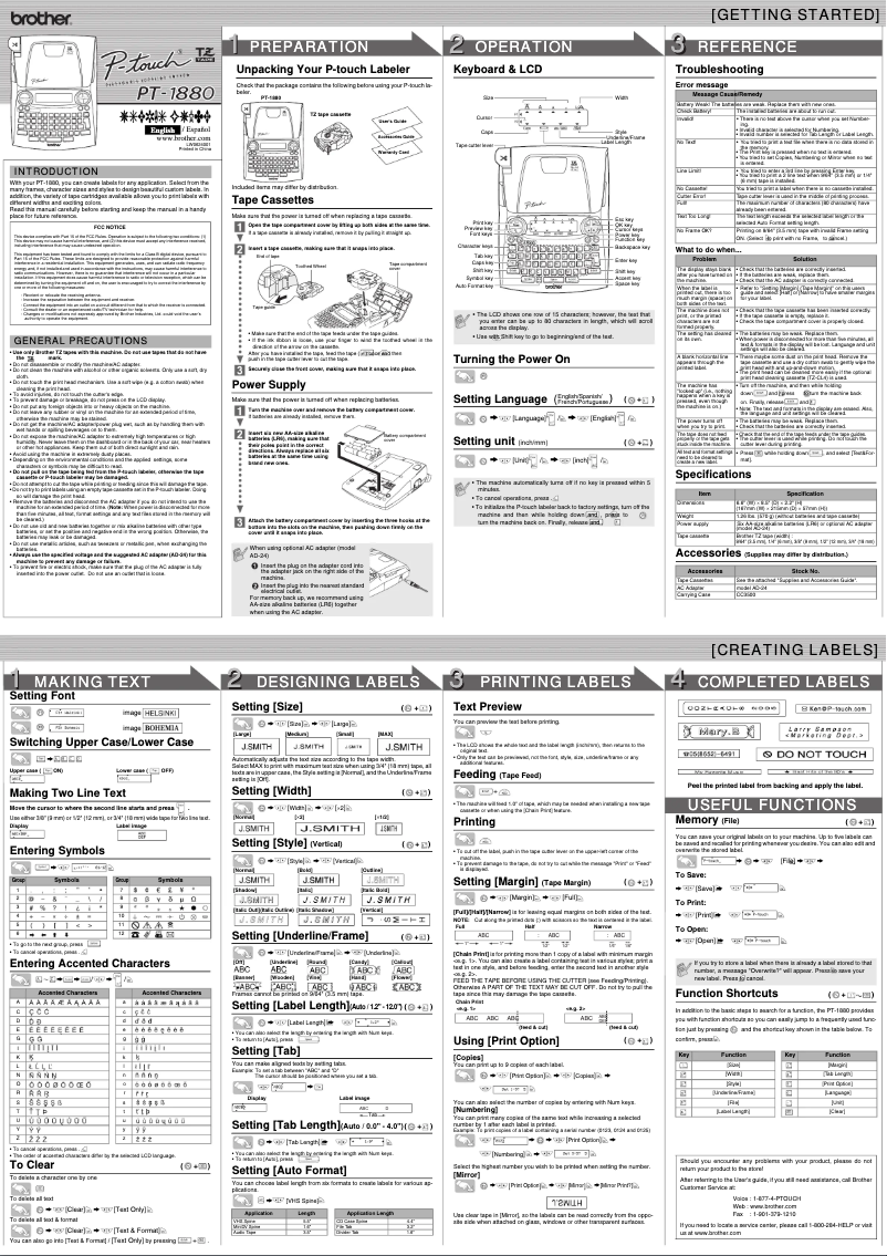 First page image of the manual for P-Touch 1880