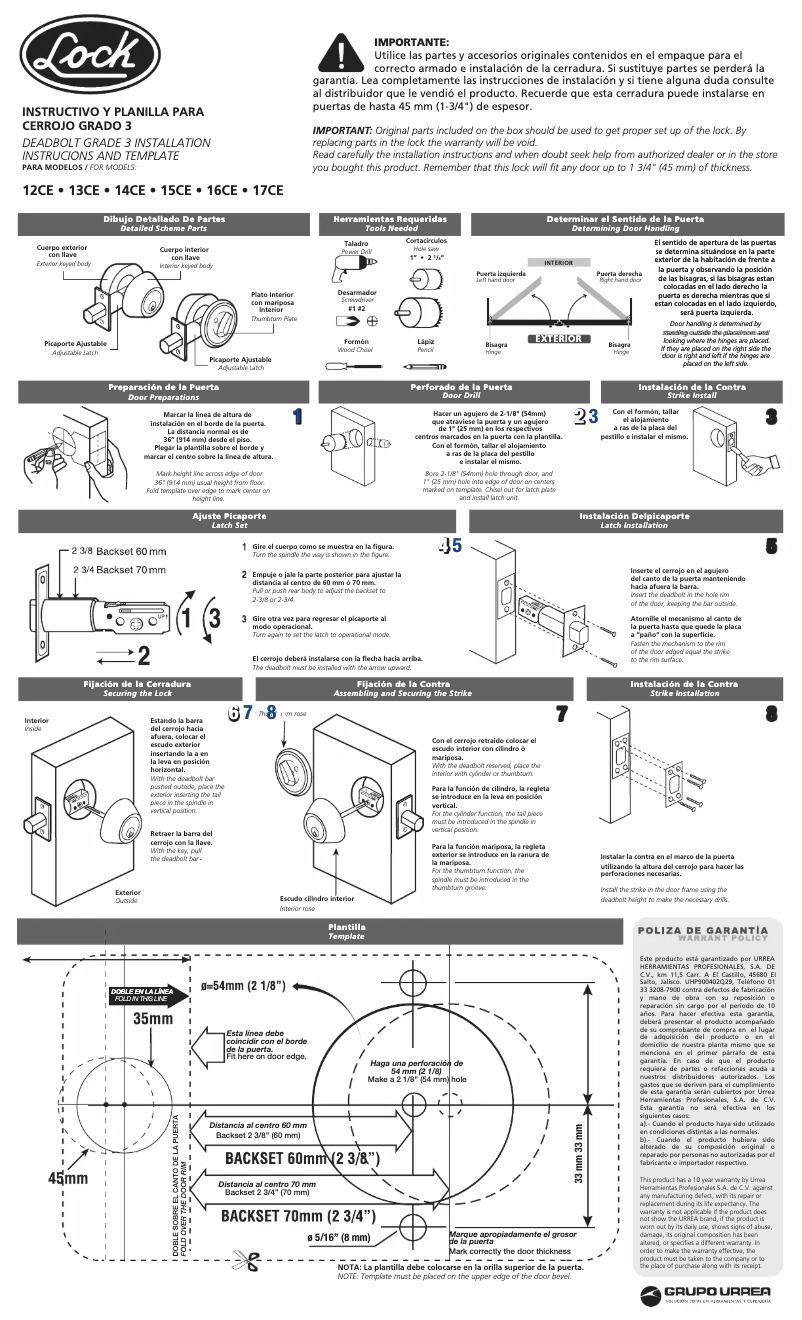 Page 1 of the manual User Manual Urrea 17CE