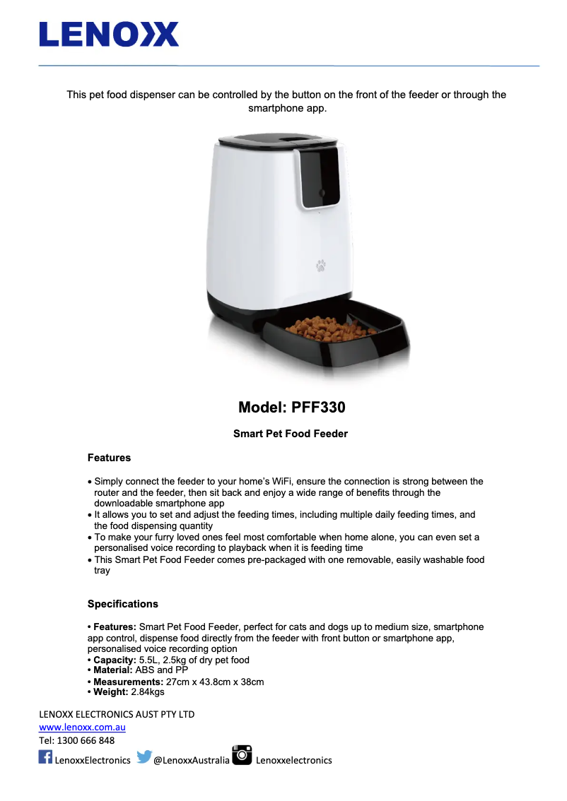 First page image of the manual for PFF330