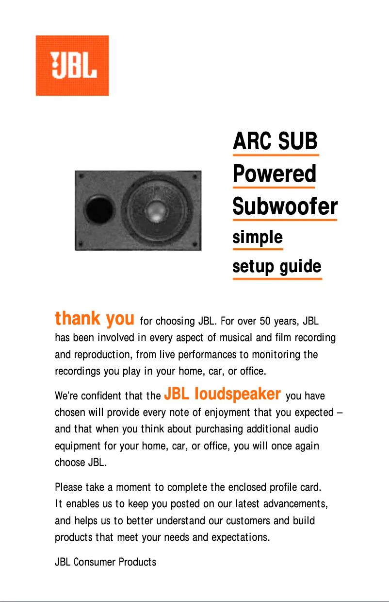First page image of the manual for ARC SUB