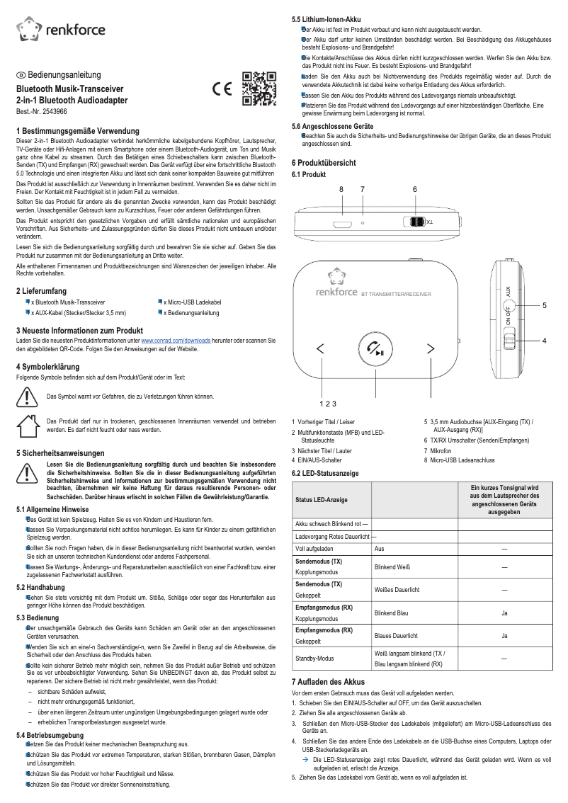 Page 1 of the manual User Manual Renkforce RF-BTR-150