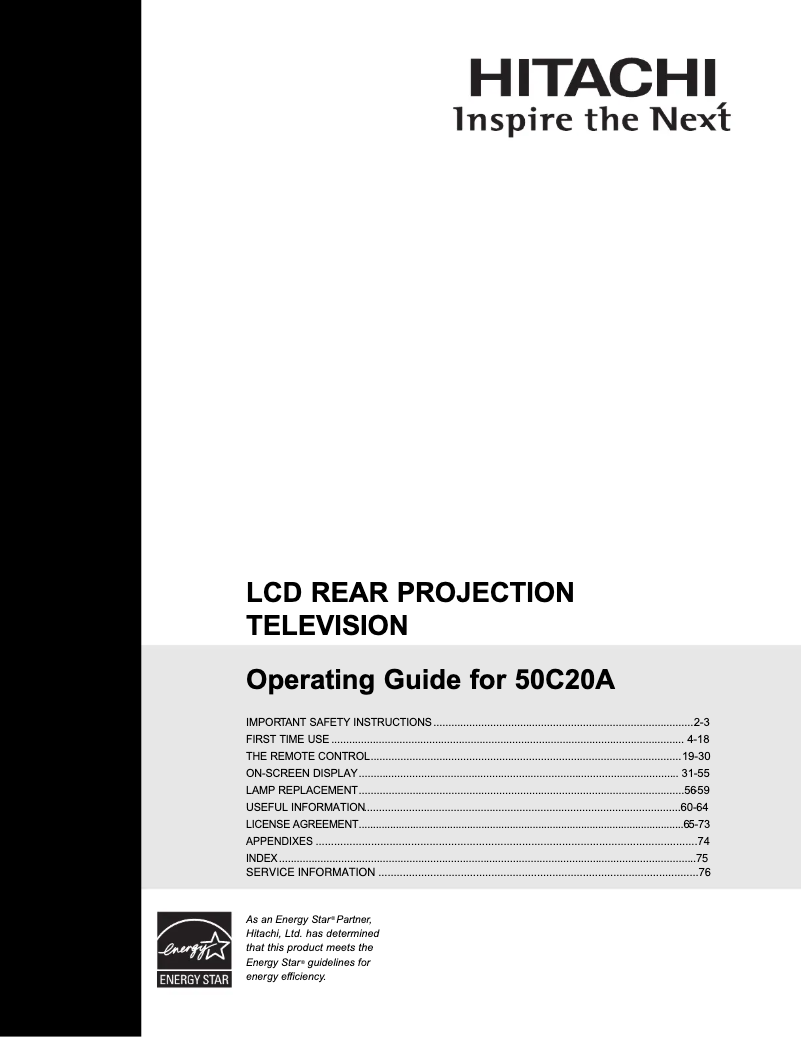 Page 1 of the manual User Manual Hitachi 50C20A